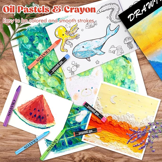 Caliart Art Supplies, 153-Pack Deluxe Art Set in Wooden Case, Crafts Drawing Painting Kits with 2 A4 Sketch Pads, Coloring Book, Stocking Stuffers Gifts for Teens Girls Kids Artists