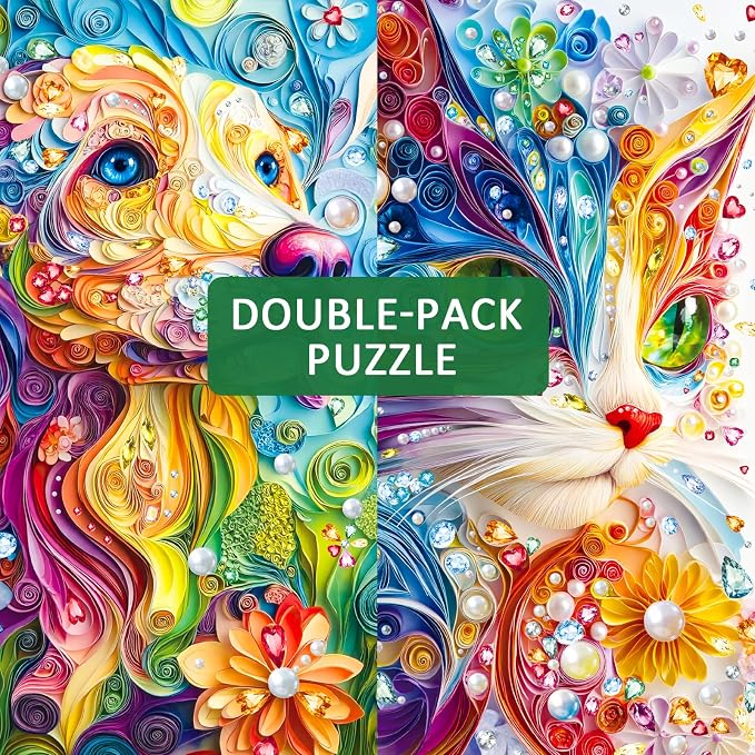 1000 Piece Puzzles for Adults, 2 Pack of Challenging Shaped Cat Puzzles, Pearl Cat and Pearl Dog Theme, Idea Gifts