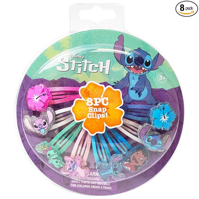 Disney Stitch Kids Hair Clips for Girls Snap Clips 8 Pack Multi Color Ages 3+