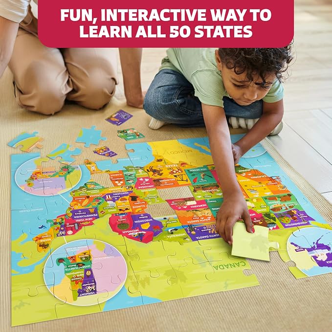 United States Puzzle for Kids Ages 4-8 – 87 Large USA State-Shaped Pieces, 27"x20" Map – Learn All 50 US States, Capitals & Landmarks – USA Jigsaw Educational Toy – Gift for Boys & Girls Ages 4+