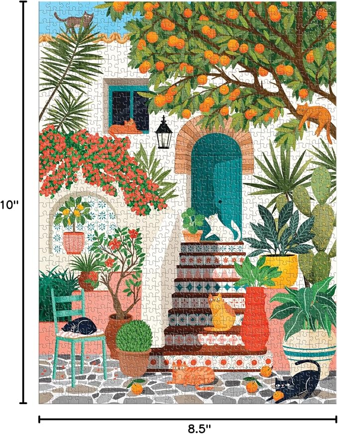 Galison Mediterranean Cats – 1000 Piece Jigsaw Puzzle Featuring Beautiful Artwork of A Citrus Inspired Stoop with Cats