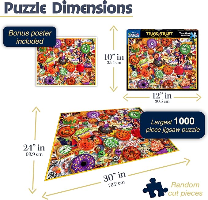 White Mountain 1000 Piece Halloween Jigsaw Puzzle Fall and Autumn Food Collage Puzzles Large Pieces Gift for Adults and Family 24"x30" - Trick or Treat
