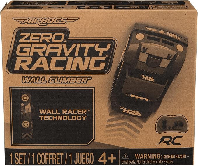 Air Hogs, Zero Gravity Racing Wall Climber, USB-C Rechargeable Wall Racer Truck, Black Indoor RC Car, Over 4-Inches, Kids Toys for Ages 4 and up