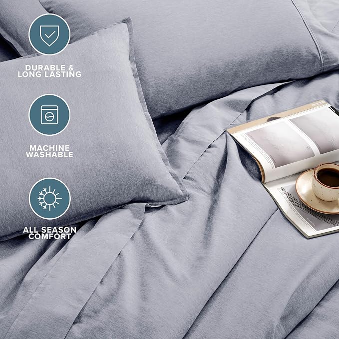 Bare Home Bed-in-A-Bag 7 Piece Comforter & Sheet Set - Queen - Goose Down Alternative - Ultra-Soft 1800 Premium Bedding Set - Cationic (Queen, Heathered Midnight Blue)
