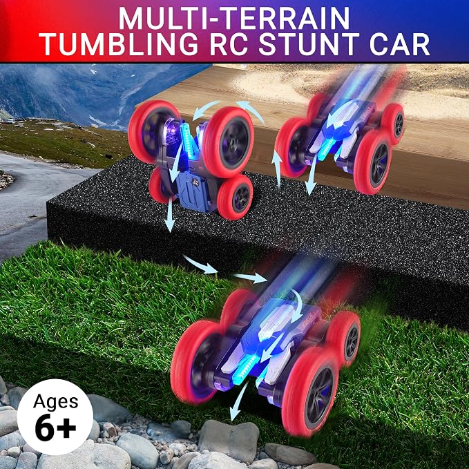 Force1 Tornado+ Remote Control Car for Kids- Double Sided Fast RC Cars with LED Interactive Display, 4WD Off-Road Stunt Car 360 Flips, All Terrain Tires, RC Crawler Rechargeable Battery, 2.4GHz Remote