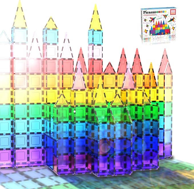 PicassoTiles Mega Building Bundle: 100PC + 60PC Magnet Tiles Construction Blocks Playsets, STEAM Learning & Educational Sensory Playset for Preschool & Kindergarten Kids Ages 3+, A Classroom Must Have