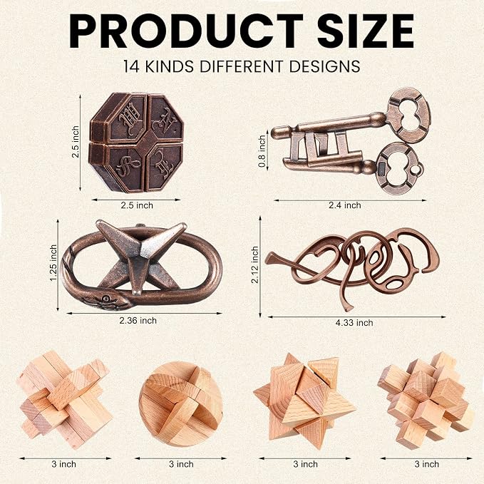 Syhood 14 Pcs Metal Brain Teaser Puzzles Ring Interlock Logic Puzzle IQ Game Lock Challenging Gift for Christmas Adults Party Table(Novelty)