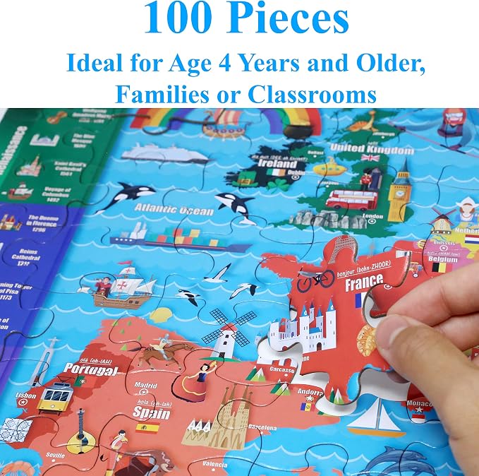 Think2Master Map of Europe 100 Pieces Jigsaw Puzzle. Great Gift. European History. Size:23.4” X 16.5” by Kyle Kim