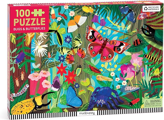 Mudpuppy Bugs & Butterflies – 100 Piece Jigsaw Puzzle with Colorful and Fun Illustrations of Bugs and Butterflies for Children Ages 5 and Up