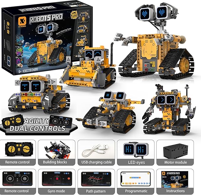 5-in-1 Smart Robot Building Kit for Kids 6-12, Build & Code Your Own Robot World, STEM Coding Robot Toy with App & Remote Control, Hands-on Robotics Set, Educational STEM Gift (348 PCS)