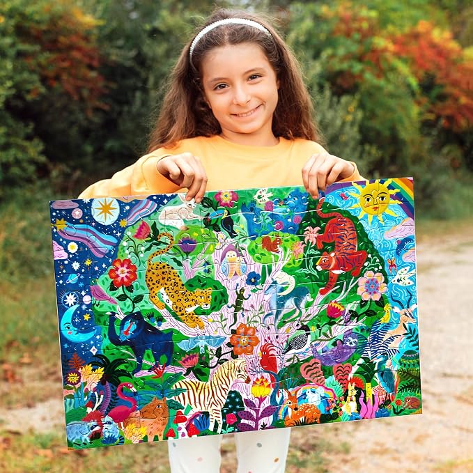 eeBoo 100 Piece Puzzle for Kids - Tree of Wildlife Children's Puzzle Nature Themed, Large Pieces for Small Hands to Develop Motor Skills