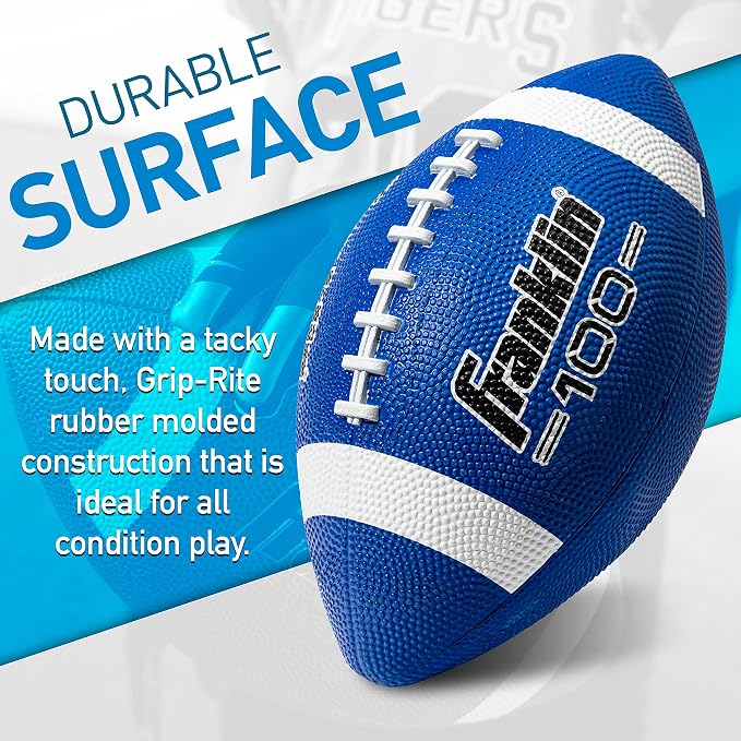 Franklin Sports Kids Junior Grip-Rite Youth Junior Size Rubber Footballs - Peewee Kids Durable Outdoor Footballs - Single & Bulk Packs Available