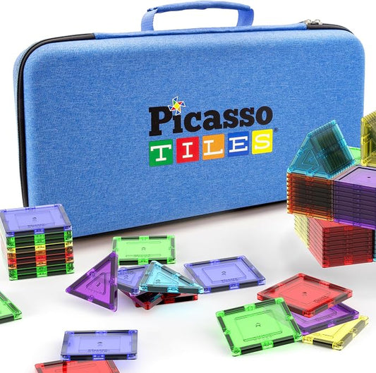 PicassoTiles Magnetic Tile Storage Case 16.5x7.5x3.5in Travel Carry Bag with Handle Water Resistant Organizer Compatible with Magnet Building Block Sets STEM Educational Accessories Oxford Cloth PTA10