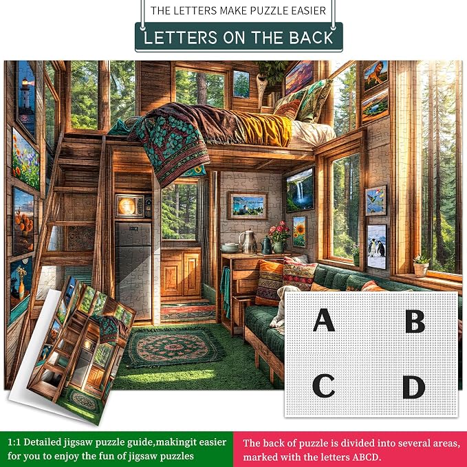 Forest House Puzzles for Adults 1000 Pieces, Letters on Back, Hard Difficult Challenging, Precise Interlocking Pieces, Gifts for Father's Day