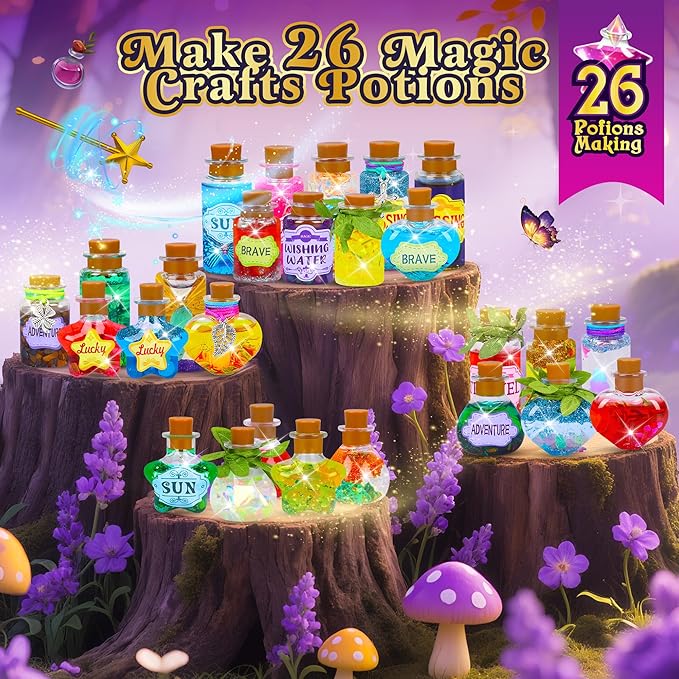 Fairy Magic Potions Kit for Kids, with Magical House, 26 DIY Mixed Magic Wizard Potion Bottles, Mystery Potions Craft Kit, Christmas Decorations Birthday Gifts for Age 6 7 8 9 10+ Year Old Girls Boys