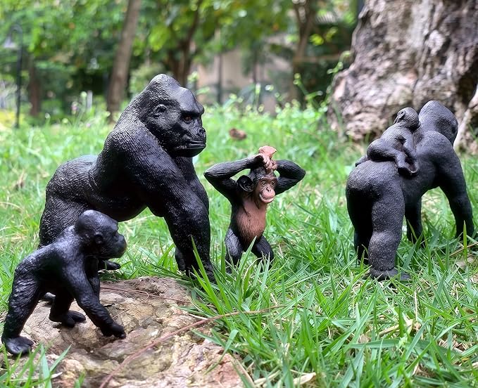 Gemini&Genius Gorilla Toys, Safari Animal Toys Gorilla Family Figurines, Wildlife World Action Figure, Backyards Garden Flowerpot Room Decoration, Cup Cake Toppers for Ages 3 Years Old & Up Kids