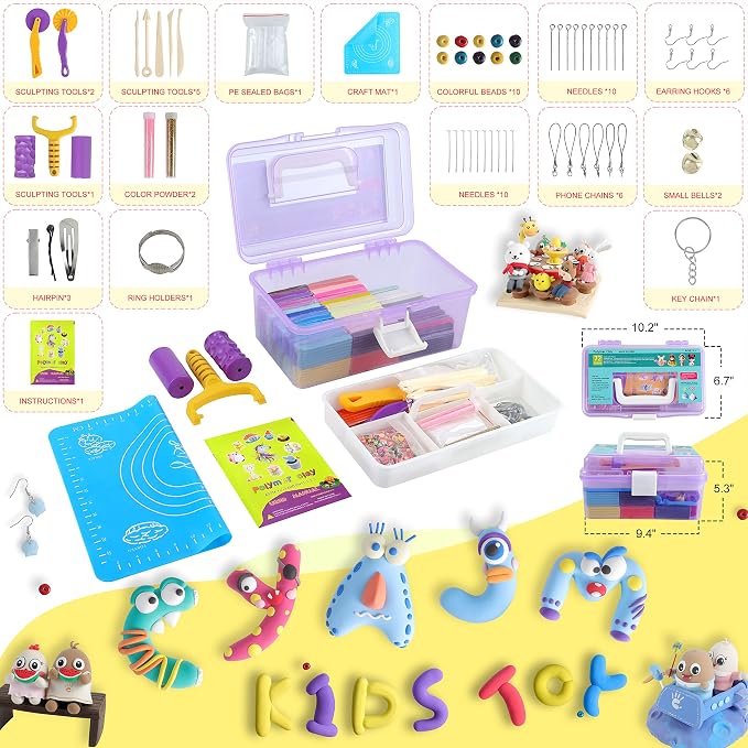 Cyajm 72 Colors Polymer Clay, Non-Toxic Oven Bake Modeling Clay, Soft Molding DIY Craft Clay for Kids, Beginners, Jewelry Making, Art Projects & Home Decor