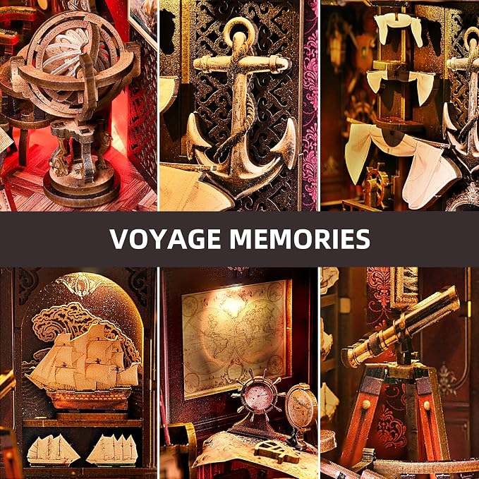 TOYQI Book Nook Kit, Book Nook Kits for Adults | DIY Miniature Dollhouse Kit 3D Wooden Puzzle Booknook Bookend with LED Light