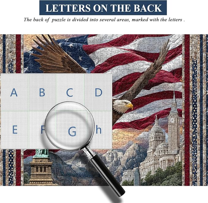 PICKFORU Eagle Puzzles for Adults 1000 Pieces, American Flag Jigsaw Puzzles Quilting Art, Difficult Challenging Impossible Embroidery Puzzle