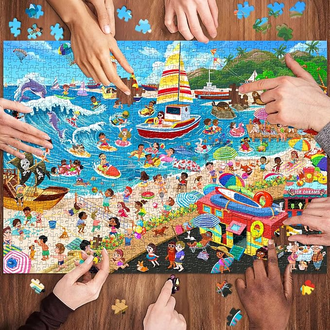 Summer Beach Puzzles for Adults 1000 Pieces, Letters on Back, Impossible Hard Difficult Challenging, Precise Interlocking Pieces, Home Wall Decoration & Ideal Gift