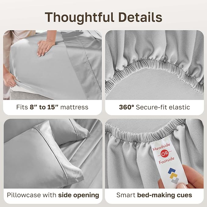 California Design Den Soft 100% Cotton Sheets Twin Size Set, 400 Thread Count Good Housekeeping Award Winner, Silky Smooth Sateen Weave, Breathable and Durable Cotton Bedding Set - Light Grey