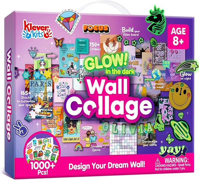 JOVA Klever Kits Glow in The Dark Wall Collage for Room Decor, DIY Poster for Teen & Tween Girls, Creative Arts and Crafts Gift Wall art for Kids aged 8 9 10 11 12 13 14