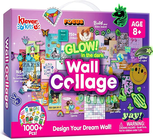JOVA Klever Kits Glow in The Dark Wall Collage for Room Decor, DIY Poster for Teen & Tween Girls, Creative Arts and Crafts Gift Wall art for Kids aged 8 9 10 11 12 13 14