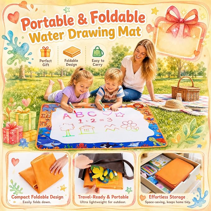 Water Doodle Mat: Toddlers Coloring Drawing Mat Kids Educational Learing Toys for Age 3 4 5 6 7 8 Year Old Boys Girls Gifts - Indoor Outdoor Play Mat Games Activity Holiday Christmas Birthday Gifts