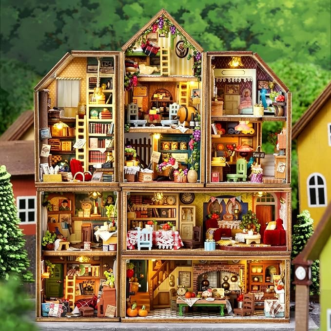 DIY Miniature House Kit, CUTEROOM Mini House Kit for Adult to Build, Wooden Dollhouse Making Kit with Furniture, Christmas Birthday Gifts