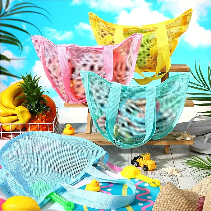 8 Pcs Beach Seashell Bags Summer Mesh Seashell Collecting Bag with Handles Pool Party Gift Pouch for Market Grocery(Gentle,Single)