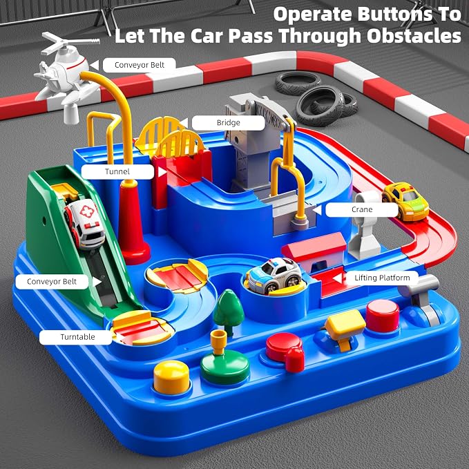 Car Race Track for Kids Ages 3+, Kids Car Toys for 3 Year Old Boys, Race Track for Toddlers 3+, City with 3 Small Cars and Helicopter, Educational Birthday Gifts