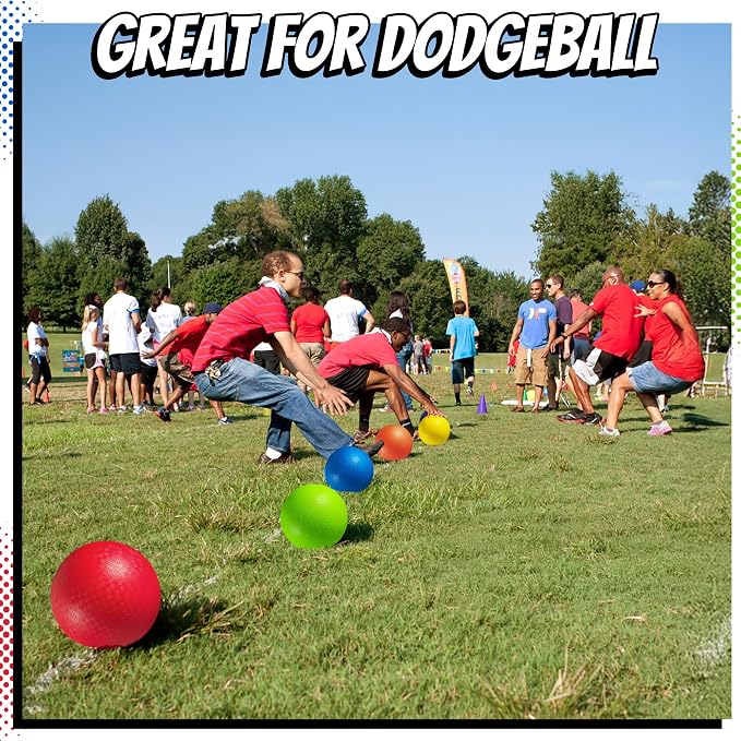 8.5 Inch Playground Balls Dodgeballs for Kids & Adults - (Pack of 6) Inflatable Rubber Indoor Outdoor Bouncy, Kickballs, Four Square and Handballs for School, Gym, Recess and More with Ball Pump