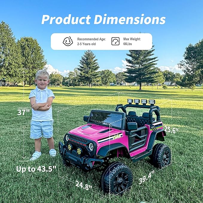 Hikiddo 24V Kids Ride on Car, Kids Electric Vehicles Car Ride on Toy Truck for Toddlers 3-5 w/Remote Control, 400W Motor - Pink