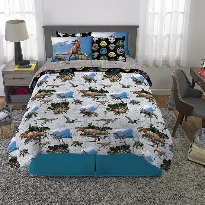 Franco Kids Bedding Super Soft Comforter and Sheet Set with Sham, 7 Piece Full Size, Jurassic World