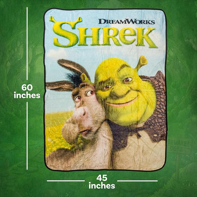 Silver Buffalo Shrek Donkey and Shrek Hugging 45" x 60" Fleece Throw, Soft and Cozy Blanket, 250 GSM