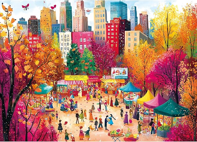 Puzzles for Adults 1000 Pieces, Autumn Market Impossible Hard Difficult Challenging Puzzles for Adults, Street View Jigsaw Puzzle for Family Games Gift, 27.5 x 19.7 inch