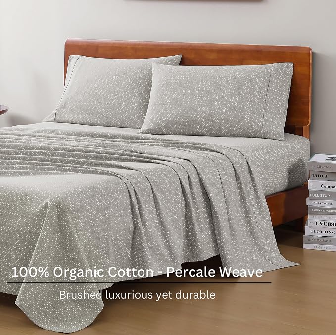 LANE LINEN Twin Sheets 100% Organic Cotton 3pc Percale Cooling - Snowdrop | GOTS Certified Organic Cotton Percale Twin Sheet Set - Affordable Organic Luxury, Honest-Price Organic Quality