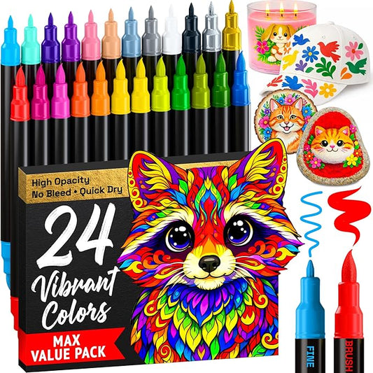 ARTISTRO 24 Acrylic Paint Markers - Paint Pens for Drawing - For Fabric, Rock, Glass, Wood, Molds - Arts & Crafts Gift for Adults, Teens, Kids, Classroom Must Haves & School Supplies