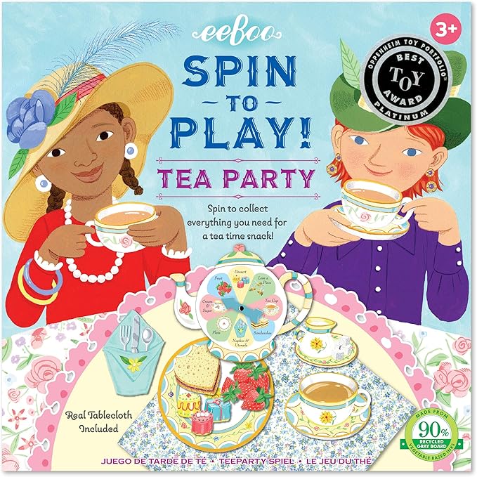 eeBoo Tea Party Spinner Game - Award Winning Social Skills & Patience Game, Screen-Free Fun for 2-4 Players, Kids Ages 3 and up
