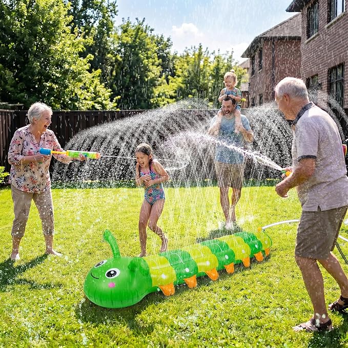 Water Sprinkler for Kids, Large Caterpillar Inflatable Sprinkler, Kids Sprinklers for Yard, Outdoor Water Toys Spray Summer Water Play for Boys Girls Dogs Backyard (Green)