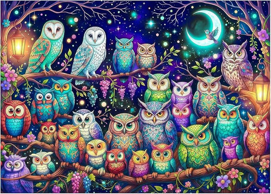 Moonlit Owls Puzzles for Adults 1000 Pieces,Impossible Challenging Jigsaw Puzzles for Adults,Mystical Night Forest Wildlife,Serene Moonlight Wall Art Decor, Stress Relief Gifts for Nature Lovers