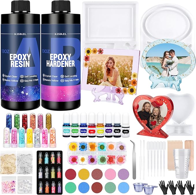 KISREL 26OZ Epoxy Resin Kit for Beginners, Resin Kits with Photo Frame Molds