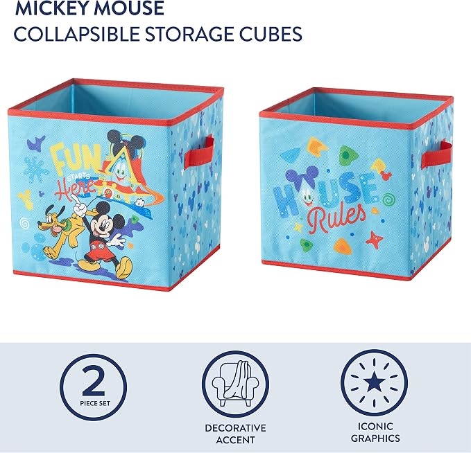 Disney Mickey Mouse Set of Two Spacious Collpasible Storage Cubes, 10"x10"