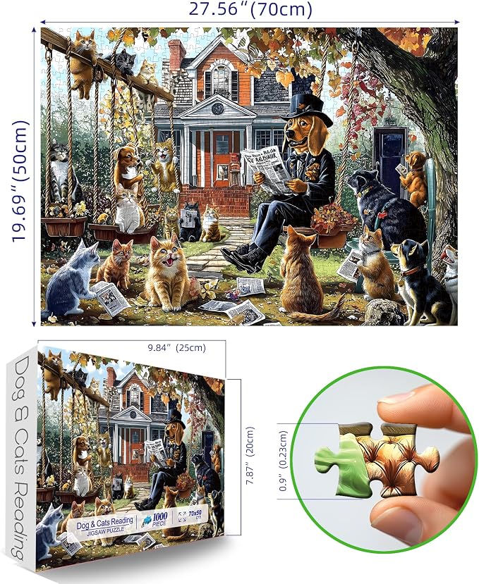 Cats and Dogs 1000 Piece Puzzle for Adults Unique Fall Scene with Victorian House Jigsaw Puzzles for Adults 1000 Pieces Family Challenging Puzzle (27.5"x19.6")