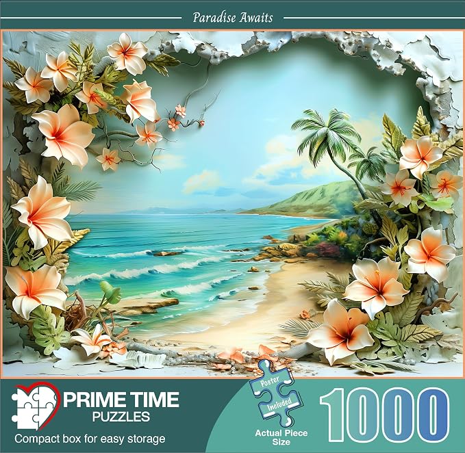 1000 Piece Jigsaw Puzzle for Adults - Tropical Flowers and Hawaii Beaches - Challenging Puzzle Perfect for Game Nights - 1000 Piece Puzzle for Adults. 20x27 inches