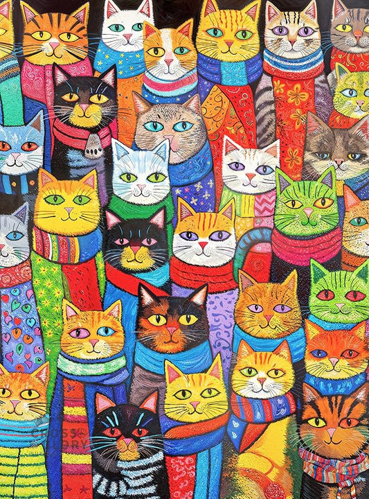 Cross & Glory 1000 Piece Jigsaw Puzzles for Adults — Cozy Cats & Colorful Scarves │ Whimsical Cat Puzzle │ Satin Finish │ Ages 14+