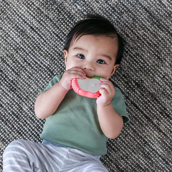 Infantino Lil' Nibbles Vibrating Apple Baby Teether, Sensory Exploration and Teething Relief with Soothing Vibrations and Textures