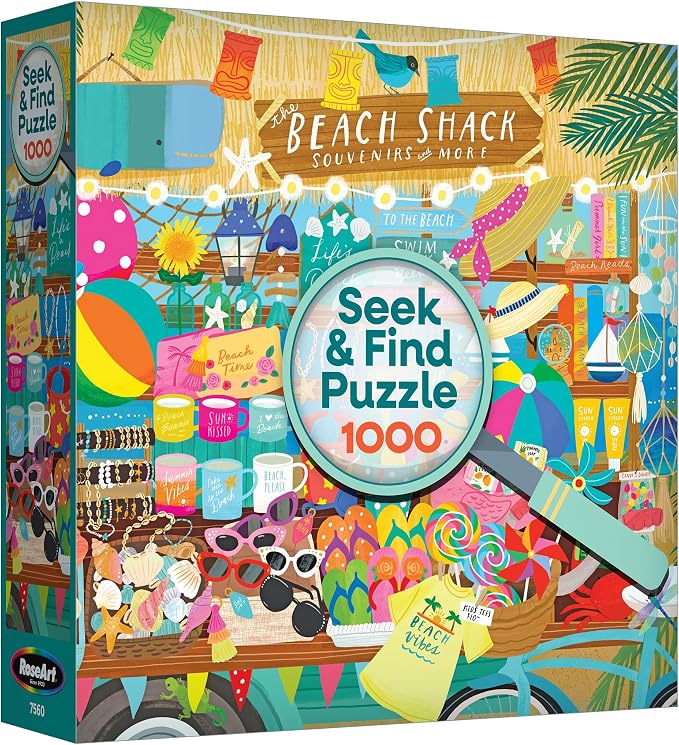 RoseArt - Seek & Find - Beach Souvenir Shop - 1000 Piece Jigsaw Puzzle for Adults, Hidden Object Puzzle, Coastal Gift Shop Scene, Premium Puzzle with Bonus Poster