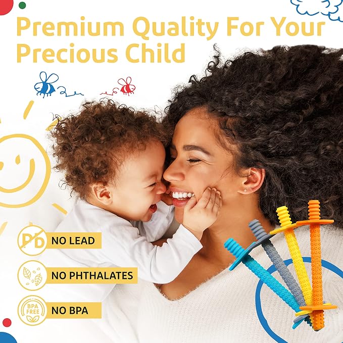 Hollow Teething Tubes - Baby Teething Toys for Babies 0-6 Months, Teething Toys for Babies 6-12 Months - Baby Teether, Teething Straws, Teething Sticks (4 Pack)