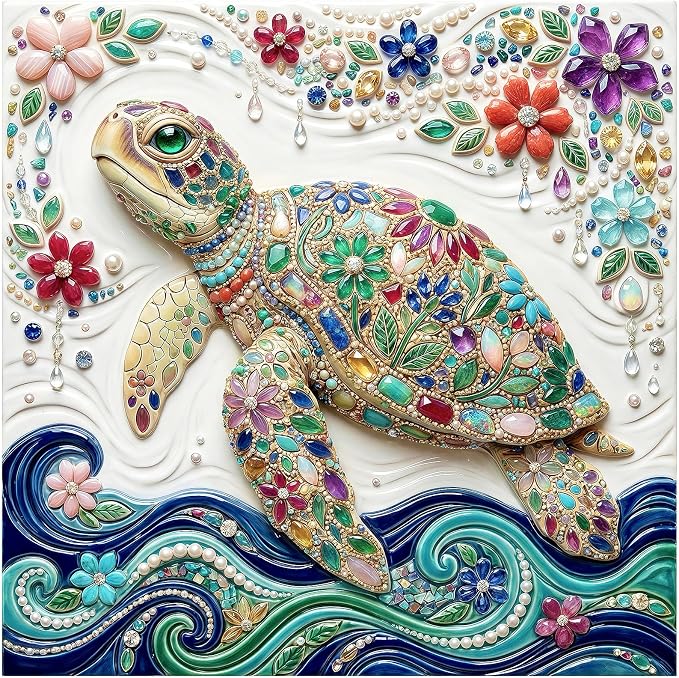 1000 Piece Puzzle for Adults, Crystal Sea Turtle Jigsaw Puzzles for Adults 1000 Pieces, Fun Challenging Family Puzzle with Letters on Back, Colorful Flower Ocean Puzzles for Family Game Night Gift